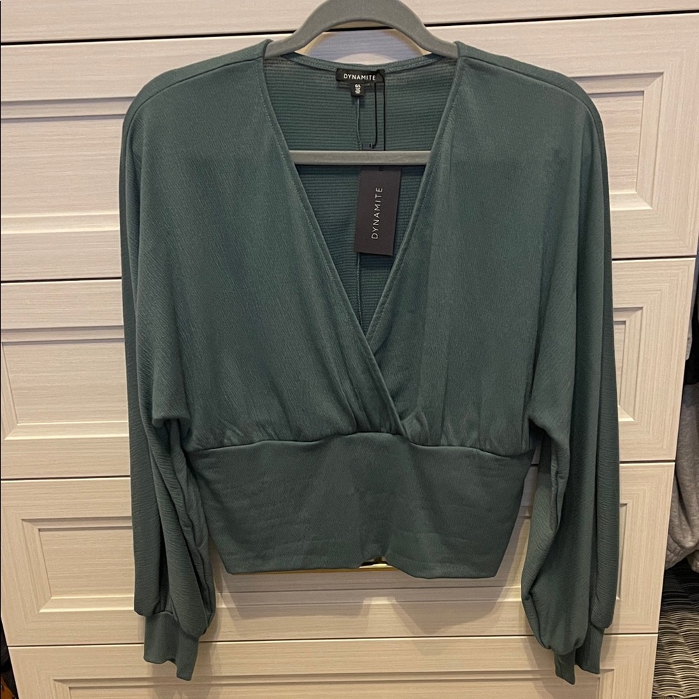 Dynamite Deep Teal Wrap-Front Long Sleeve Top
